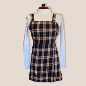 Wild Fabel Blue & Tan Plaid Pinafore Dress. Size XS.